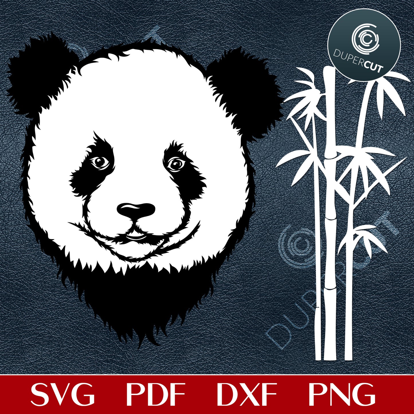 Panda bear with bamboo illustration - SVG DXF PNG files for CNC machines, laser cutting, Cricut, Silhouette Cameo, Glowforge engraving