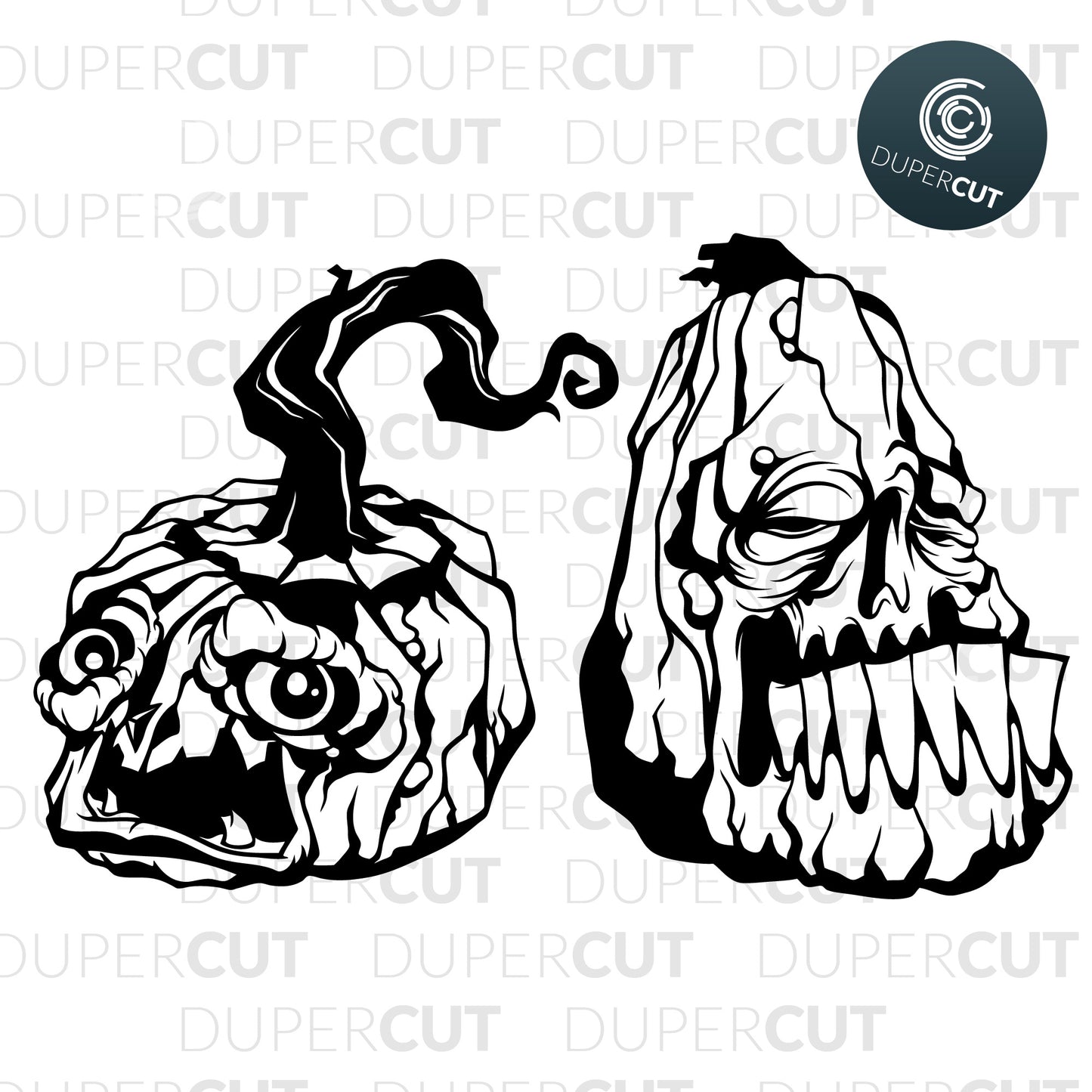 SVG PNG DXF halloween pumpkings line art - paper cutting template, print on demand files, for Cricut, Grlowforge, Silhouette