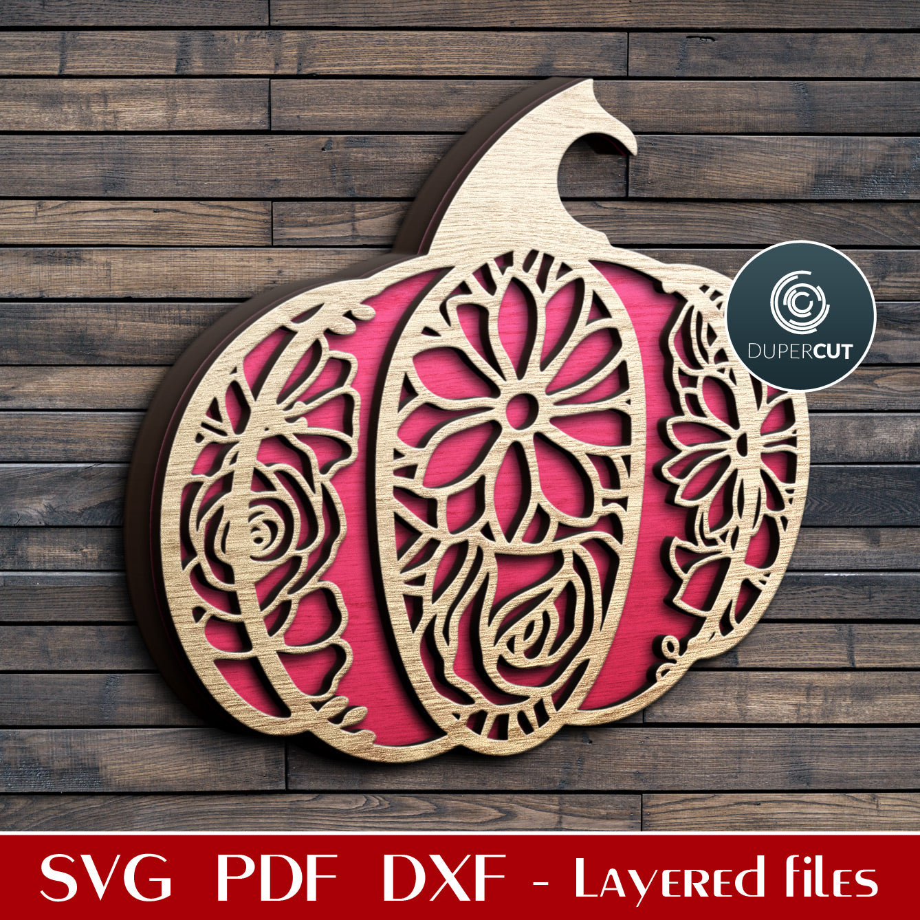 Floral pumpkin SVG PNG DXF layered cutting files for Glowforge, Cricut, Silhouette, laser CNC machines by DuperCut