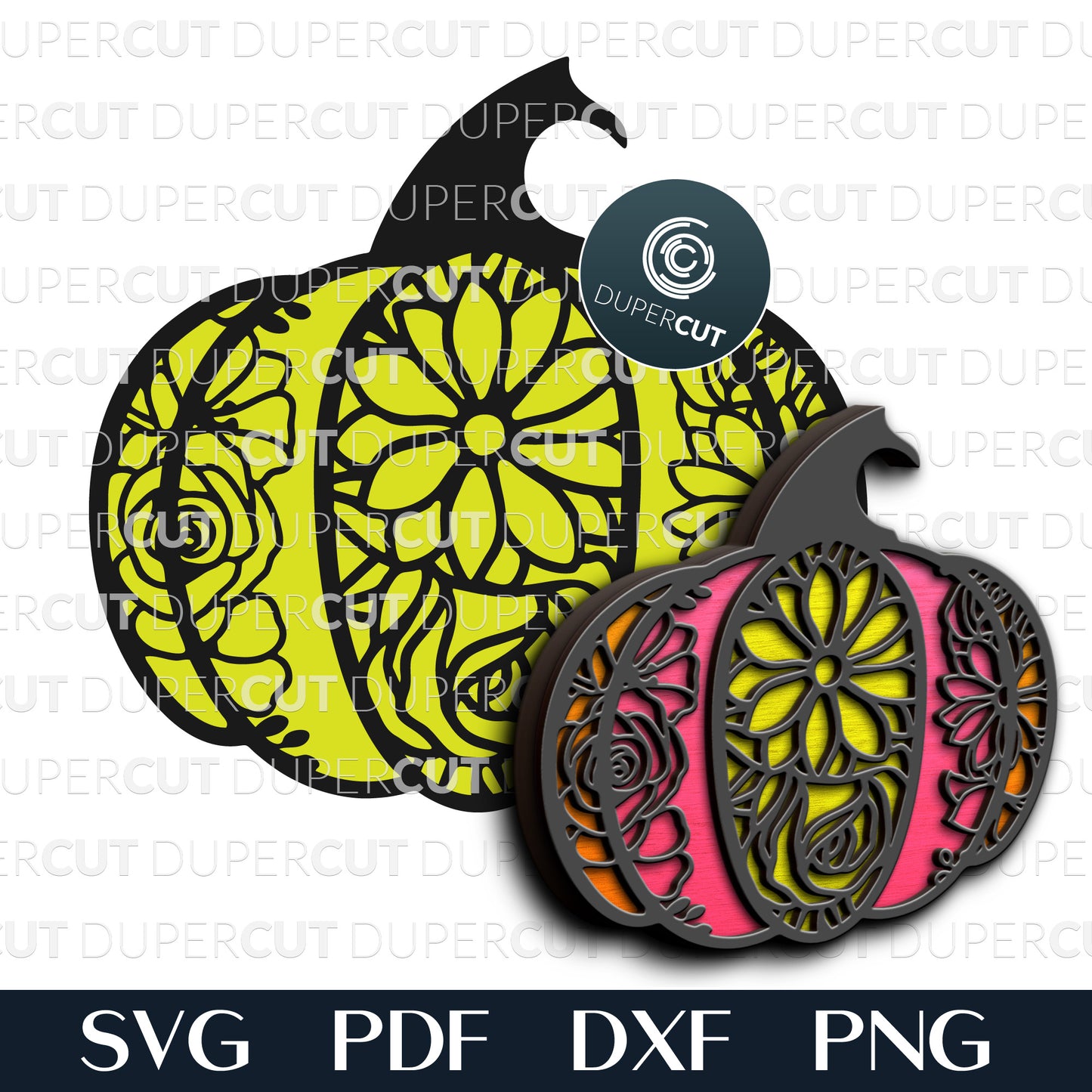 Floral pumpkin SVG PNG DXF layered cutting files for Glowforge, Cricut, Silhouette, laser CNC machines by DuperCut
