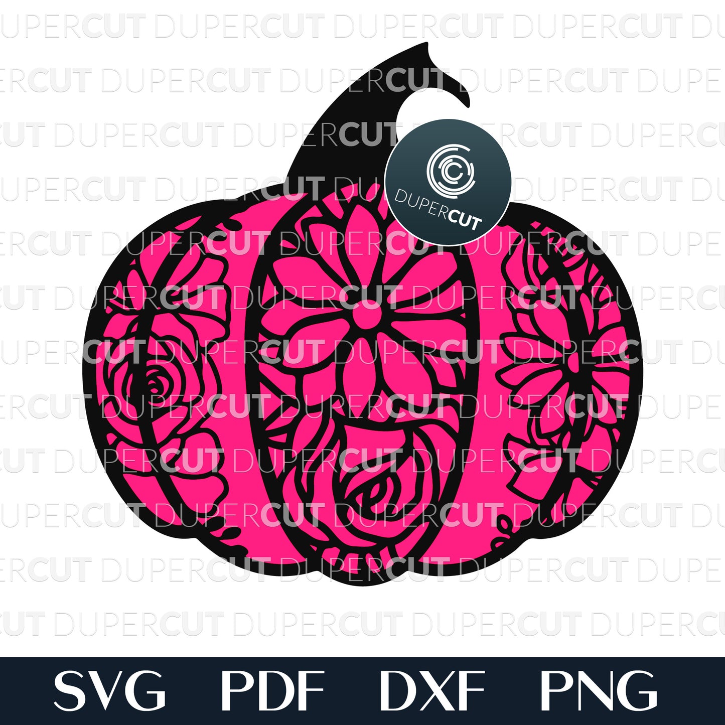 Pumpkin with flower pattern SVG PNG DXF paper cutting files for Glowforge, Cricut, Silhouette, laser CNC machines by DuperCut