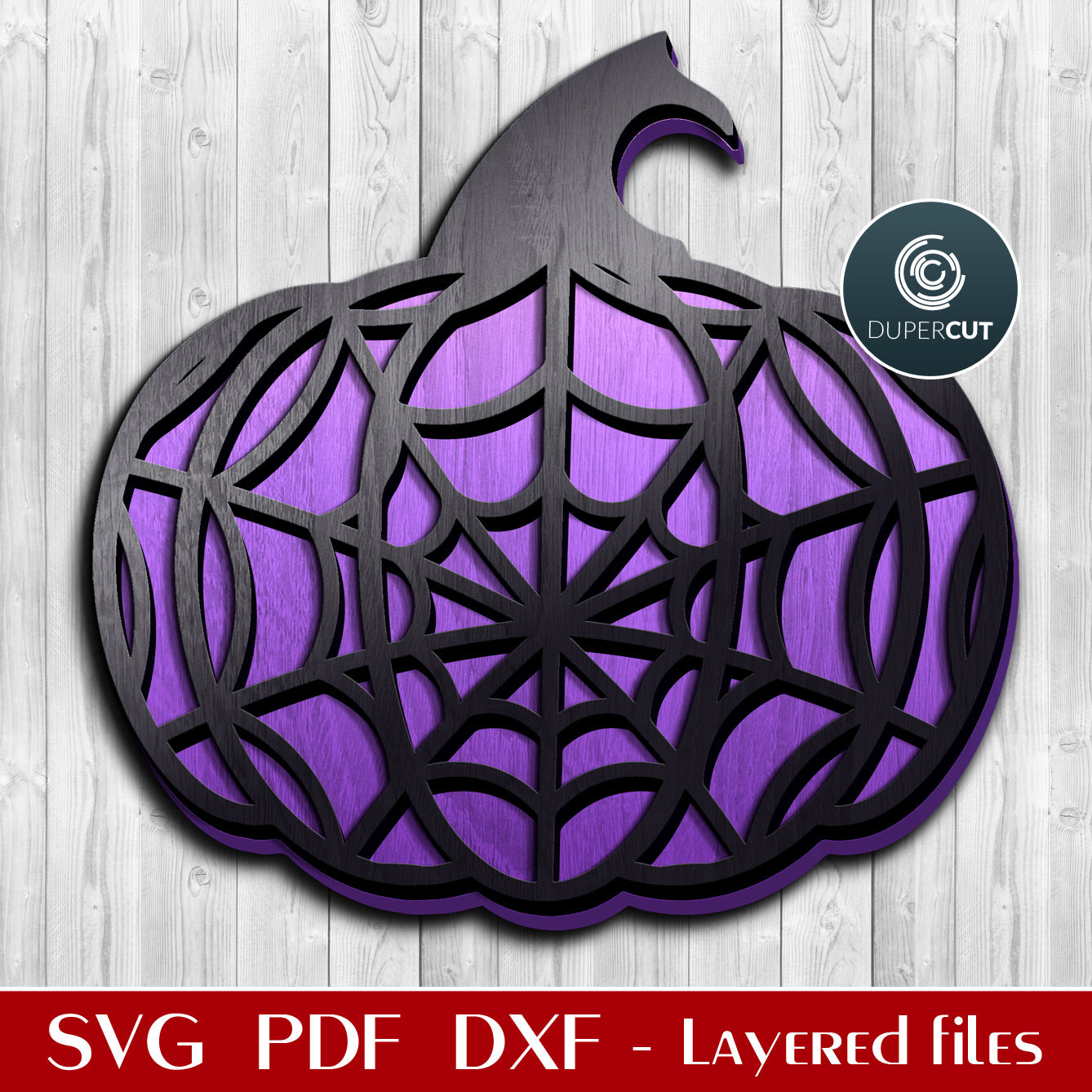 Halloween pumpkin spider web pattern SVG PNG DXF layered cutting files for Cricut, Glowforge, Silhouette, laser and digital cutting machines by DuperCut