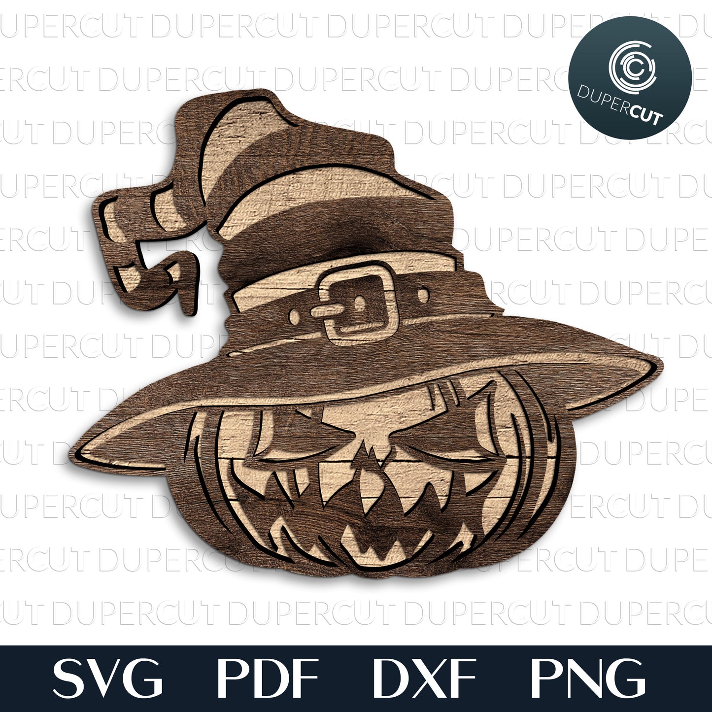 Halloween pumpkin in witch hat dual-layer cutting files - SVG PDF DXF vector template for laser machines, Glowforge, Cricut, Silhouette, CNC Plasma