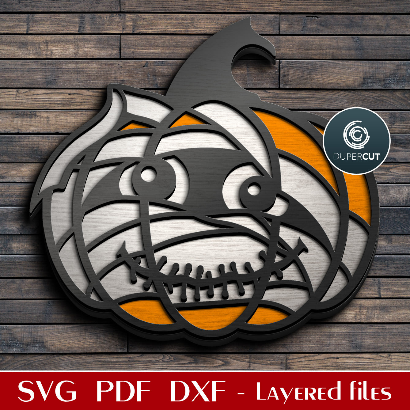 Cute mummy pumpkin Halloween decoration - SVG PNG DXF vector laser cutting files for Cricut, Glowforge, Silhouette, CNC plasma machines by DuperCut