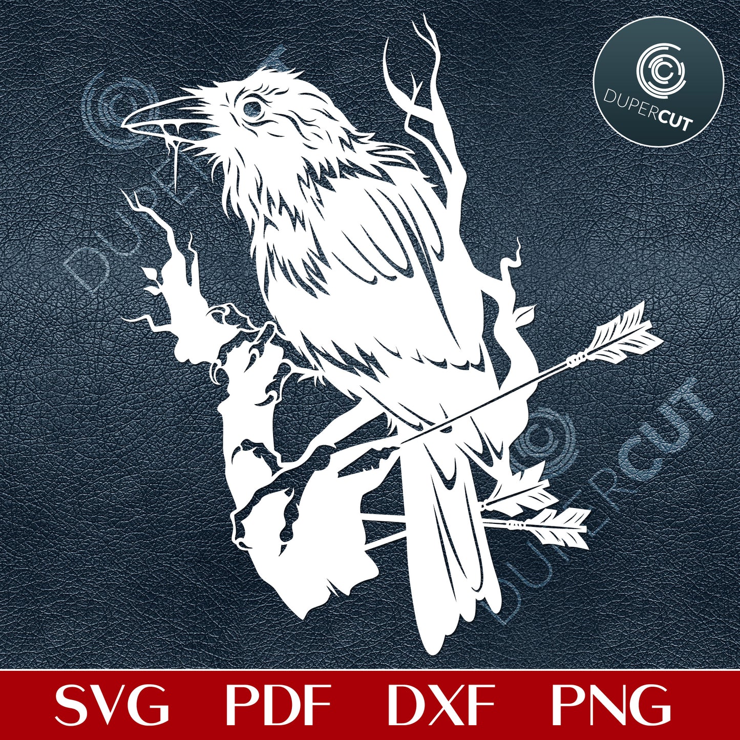 Black raven line art drawing, gothic tattoo illustration. SVG PNG DXF cutting files for Cricut, Glowforge, Silhouette cameo, laser engraving