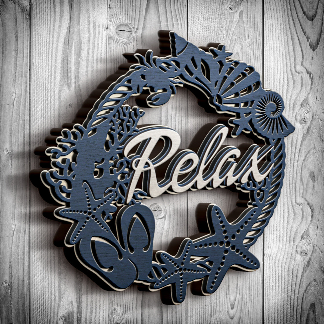 Seashells Relax wreath, layered files, cottage decoration. Layered laser files. SVG JPEG DXF files. Template for paper cutting, laser cutting. For use with Cricut, Glowforge, Silhouette Cameo, CNC machines.