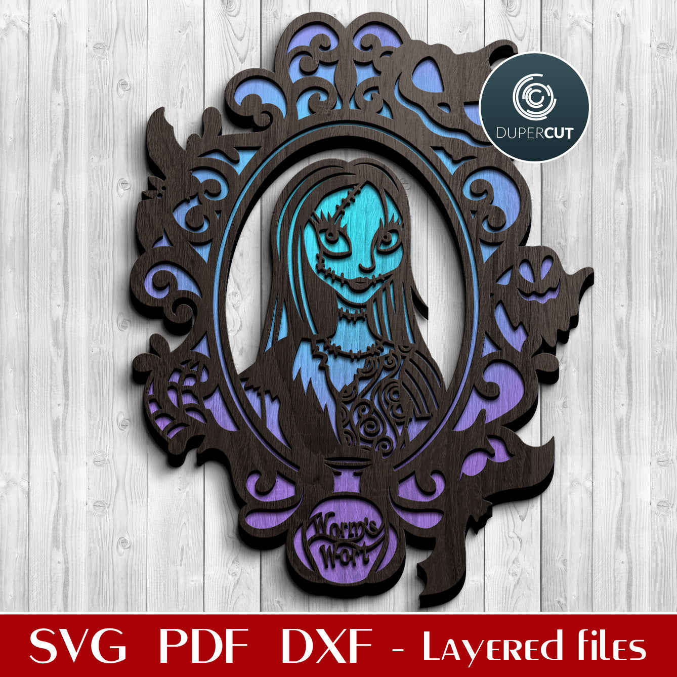 Sally pumpkin queen Halloween door hanger - SVG PNG DXF layered cutting files for Glowforge, Cricut, Silhouette, CNC plasma laser machines by DuperCut