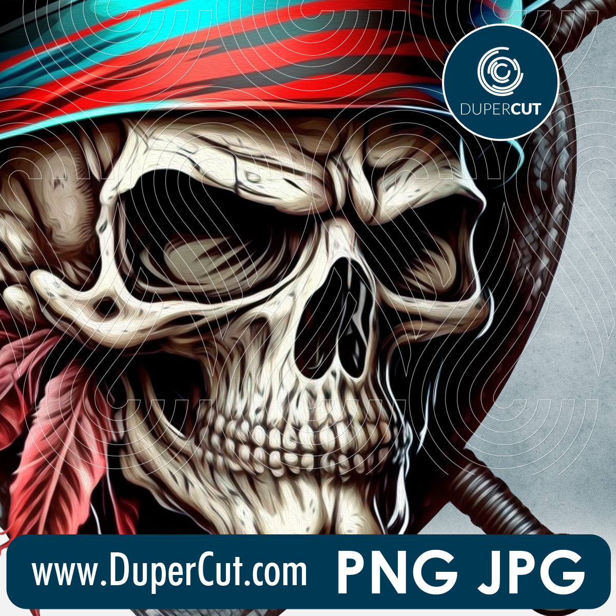 Sailor pirate skull - full color files for sublimation, print on demand, high resolution PNG JPG template transparent background by www.dupercut.com
