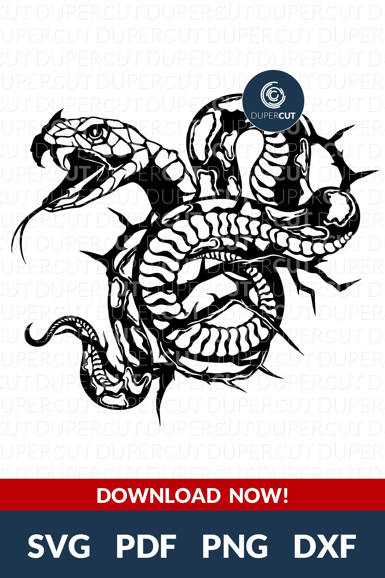 Steampunk gothic snake. Laser cutting files for commercial use. SVG files for Silhouette Cameo, Cricut, Glowforge, DXF for CNC, laser cutting, print on demand