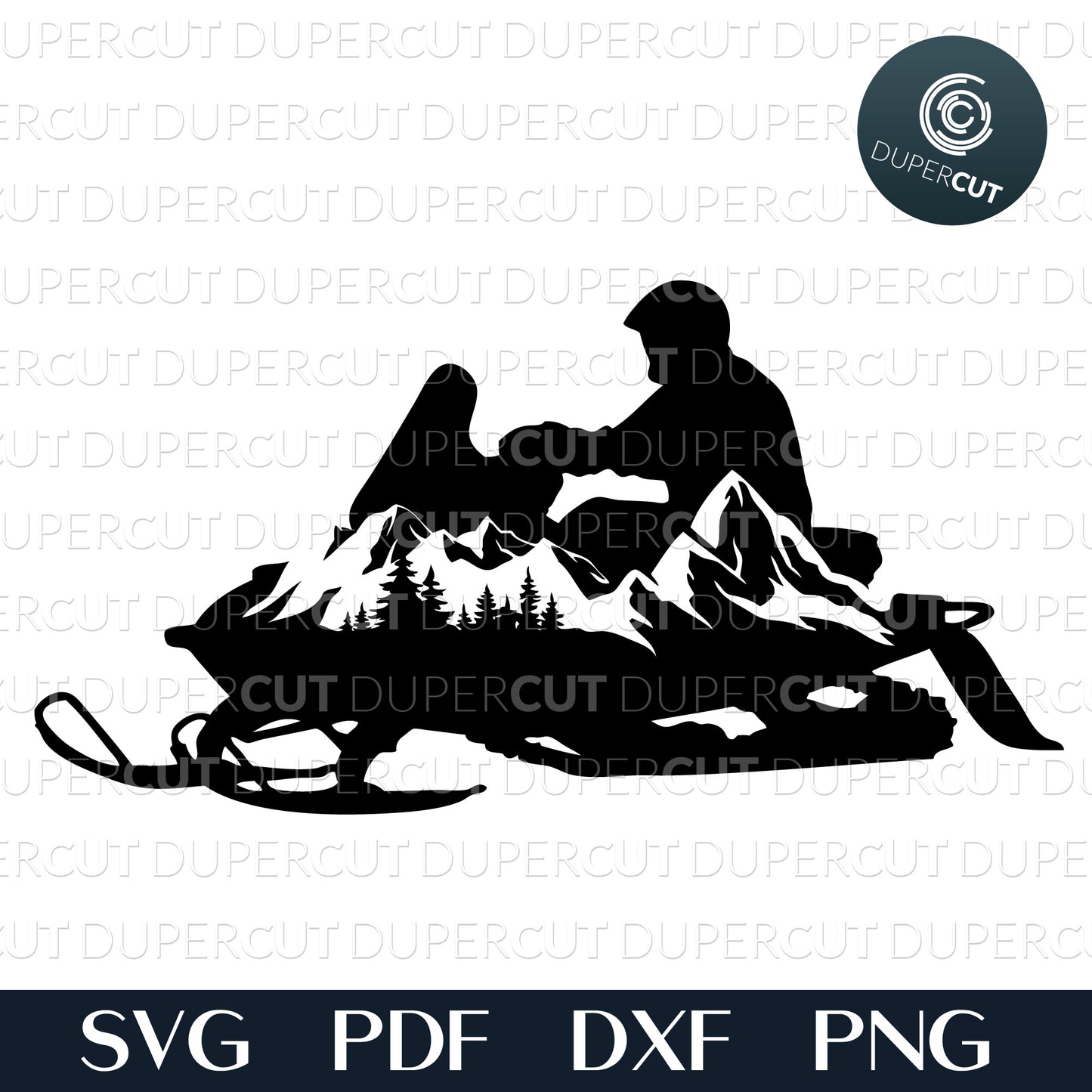 Snowmobile with mountains, printable clipart for commercial use, cutting template - SVG DXF PNG files for Cricut, Glowforge, Silhouette Cameo, CNC Machines
