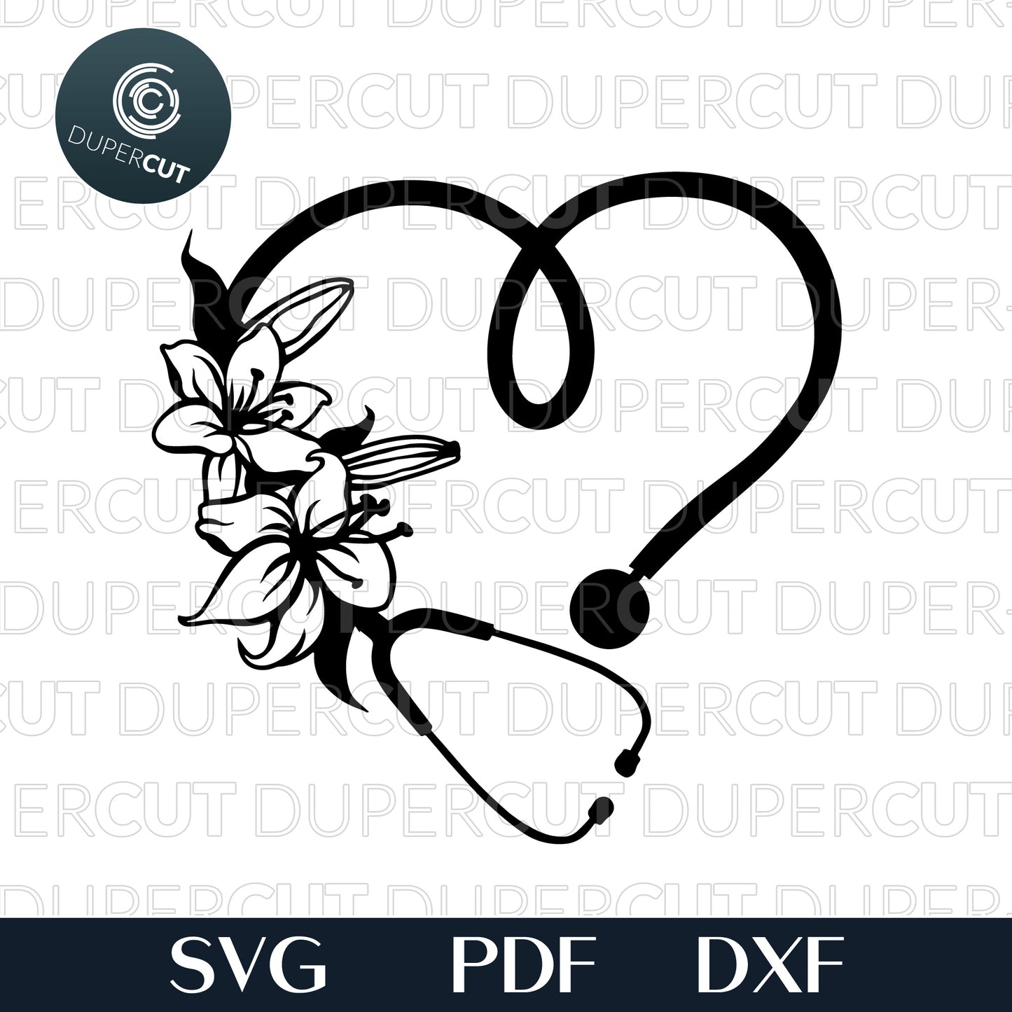Floral Stethoscope, commercial license nursing template - SVG DXF PNG files for Cricut, Glowforge, Silhouette Cameo, CNC Machines
