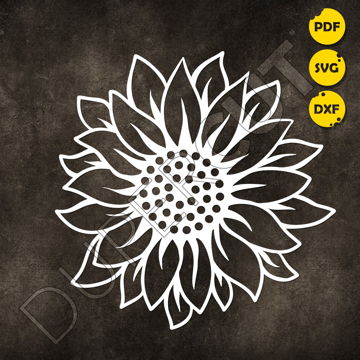 Sunflower silhouette, easy DIY project for beginners, cutting template - SVG DXF PNG files for Cricut, Glowforge, Silhouette Cameo, CNC Machines