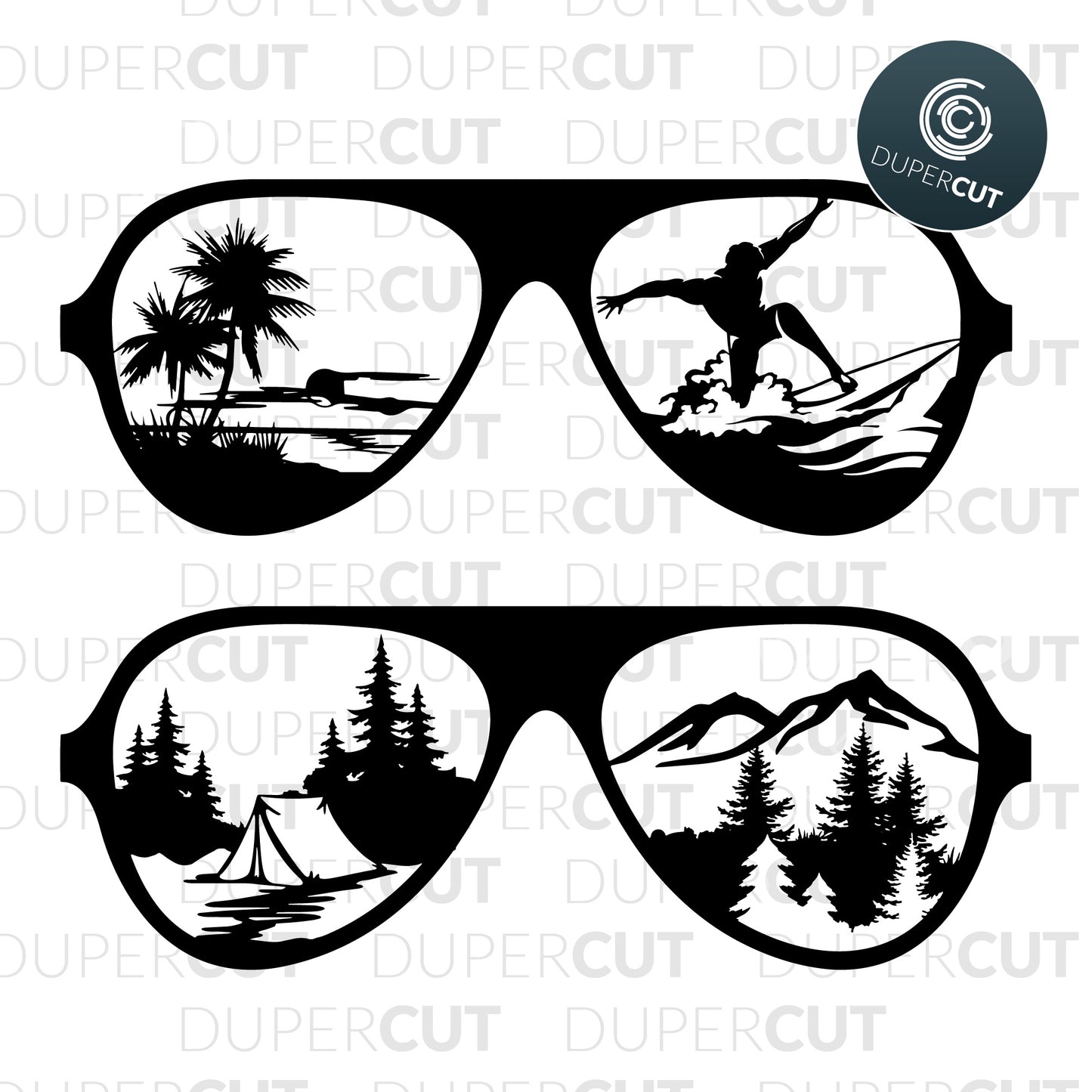 Adventure overlanding sunglasses template - SVG DXF JPEG files for CNC machines, laser cutting, Cricut, Silhouette Cameo, Glowforge engraving