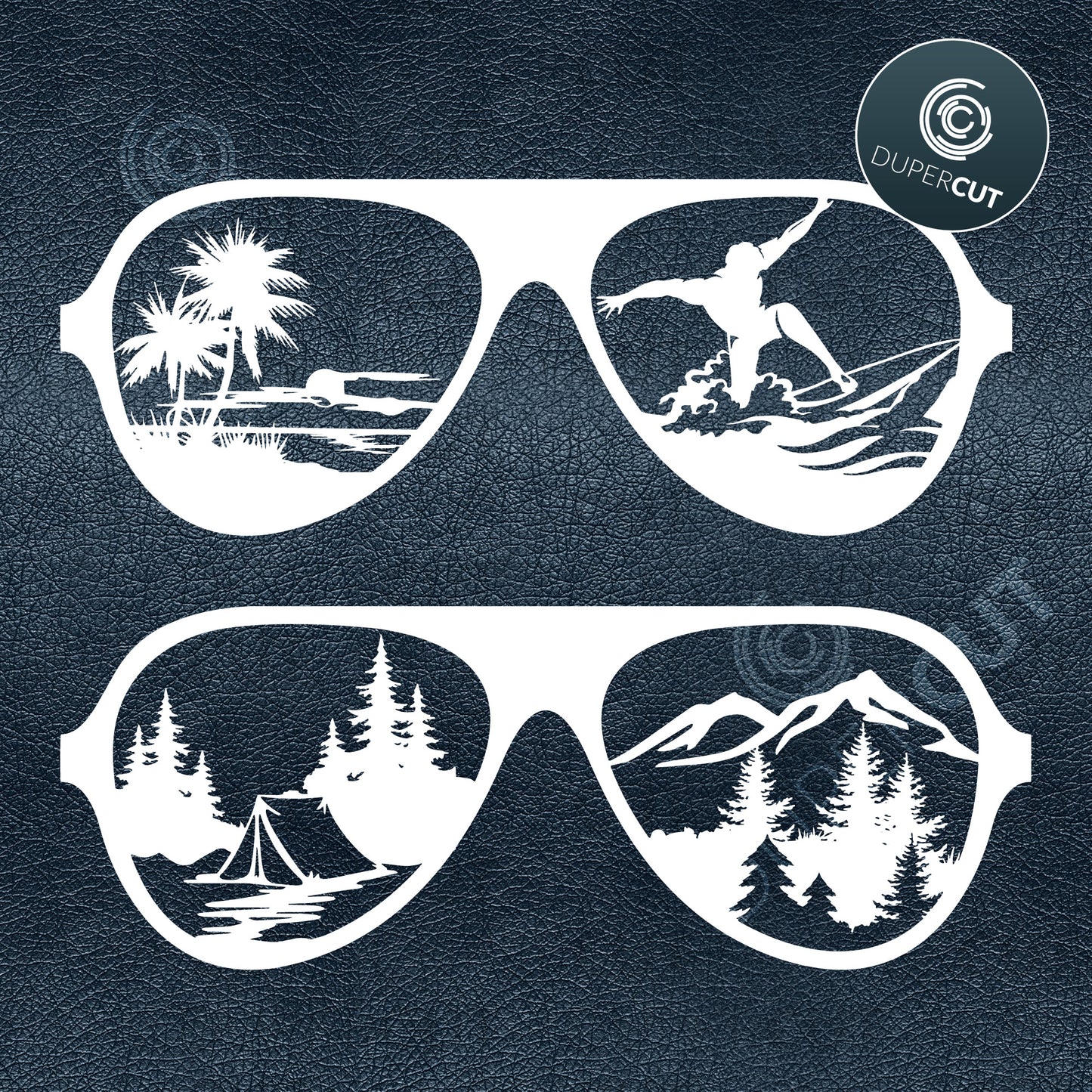 Sunglasses silhouette, outdoor adventure template - SVG DXF JPEG files for CNC machines, laser cutting, Cricut, Silhouette Cameo, Glowforge engraving