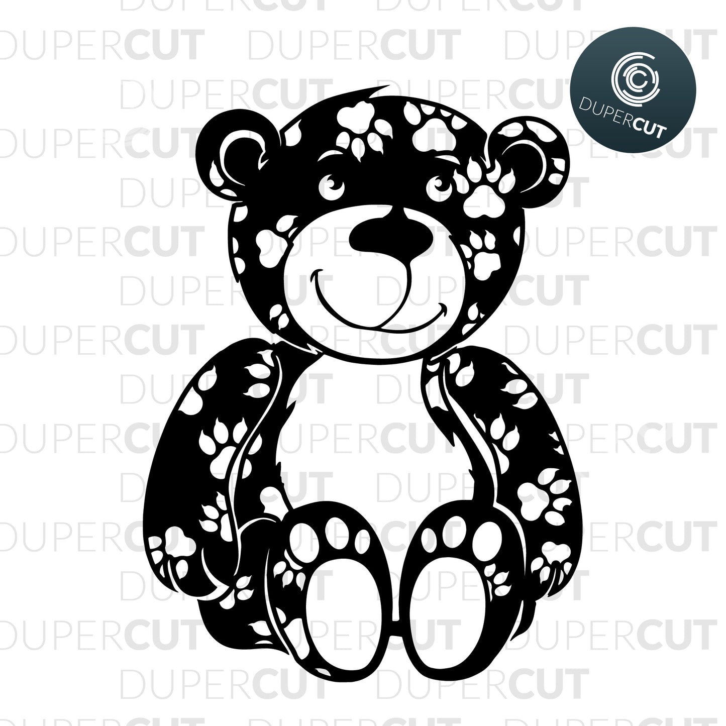 SVG PNG DXF cute teddy bear - paper cutting template, print on demand files, for Cricut, Grlowforge, Silhouette