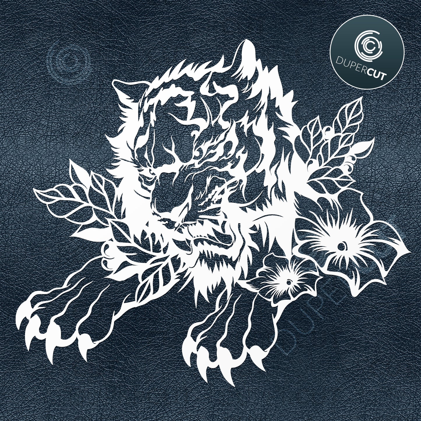 Tiger with flowers, tattoo design. SVG PNG DXF cutting files for Cricut, Silhouette, Glowforge, print on demand, sublimation templates