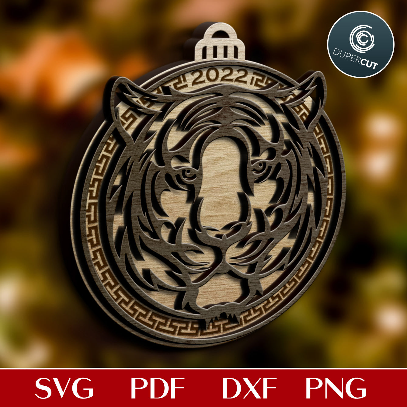 Layered ornament 2022 Tiger Chinese new year symbol - SVG PDF DXF vector cutting files for laser, Glowforge, Cricut, Silhouette Cameo