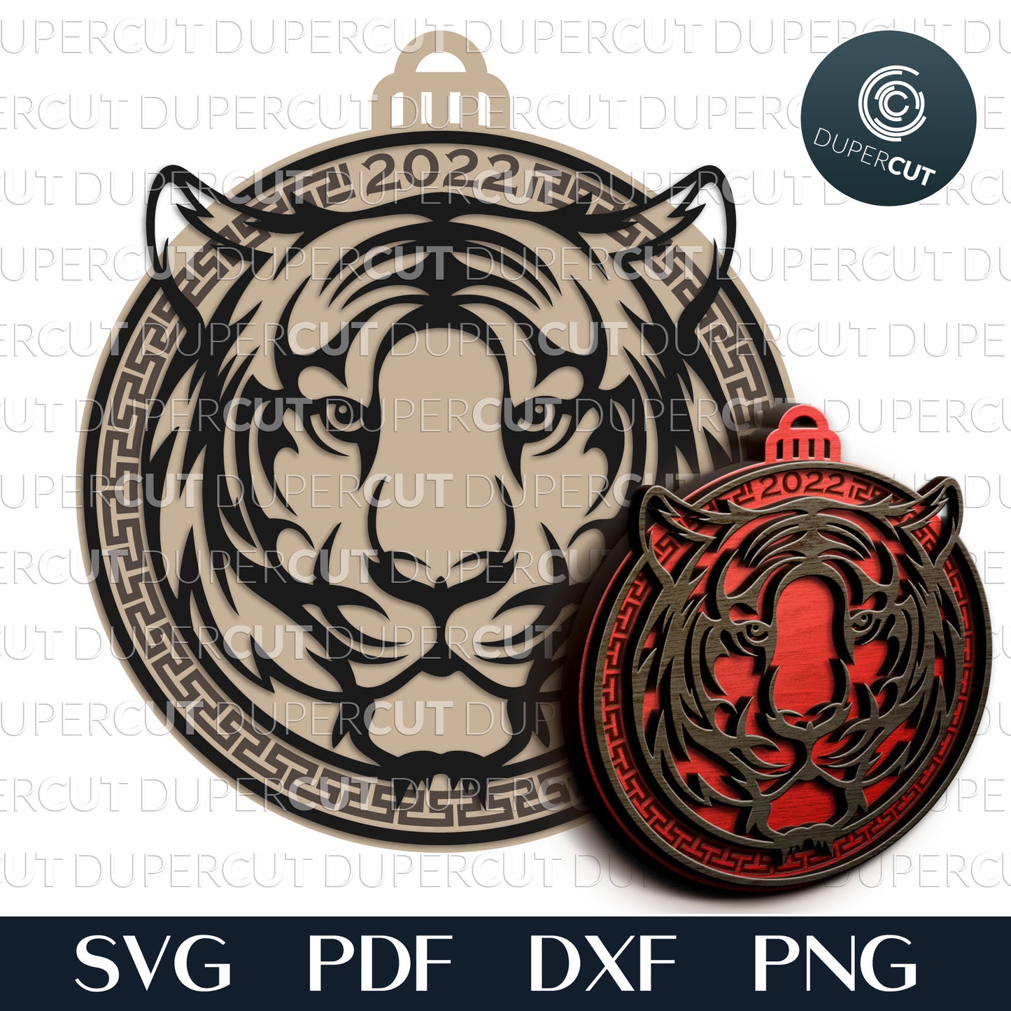 Tiger Chinese zodiac sign ornament - SVG PDF DXF vector cutting files for laser, Glowforge, Cricut, Silhouette Cameo