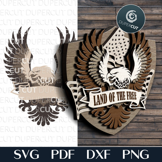 American eagle crest with USA flag - SVG DXF layered vector cutting files for Glowforge, Cricut, Silhouette Cameo, CNC plasma machines by DuperCut.com