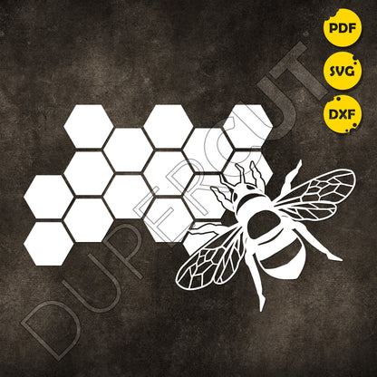 SVG DXF files for CNC Machines - Bee with Honeycomb