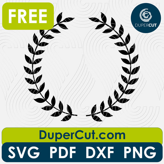 Laurel leaf wreath, FREE cutting template SVG PNG DXF files for Glowforge, Cricut, Silhouette, CNC laser router by DuperCut.com
