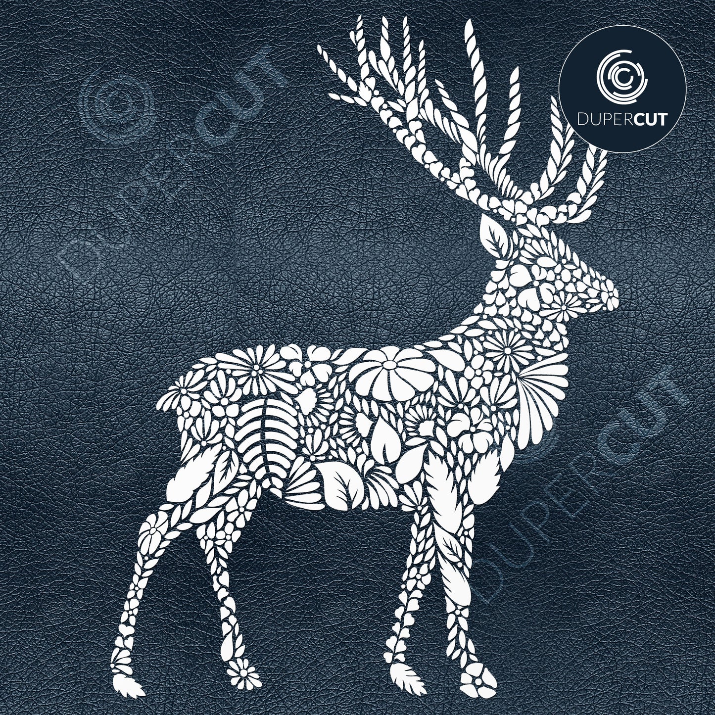 Floral deer, zentangle leaves template - SVG DXF JPEG files for CNC machines, laser cutting, Cricut, Silhouette Cameo, Glowforge engraving