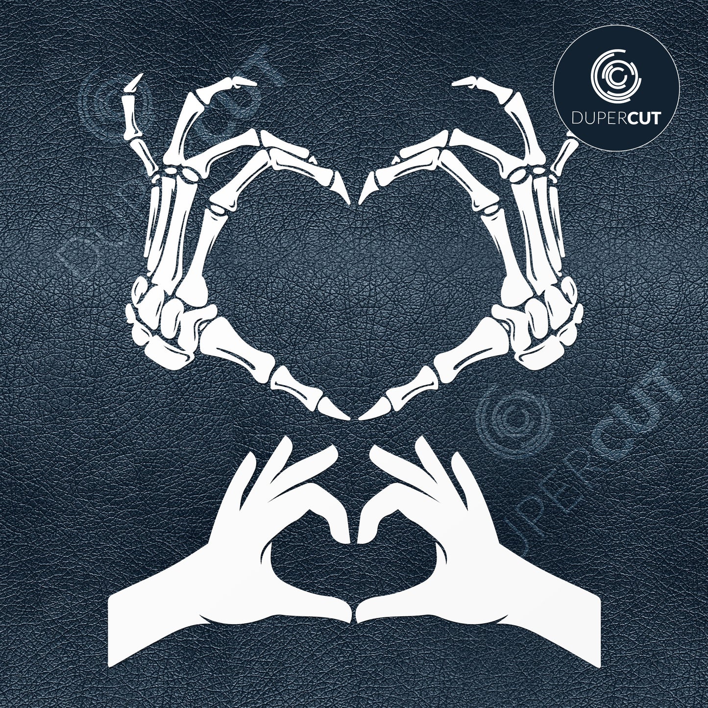 Paper cutting template - Hands making a heart shape. Skeleton hands. - SVG PNG DXF files for cutting machines: Cricut, Silhouette Cameo, Glowforge, CNC laser