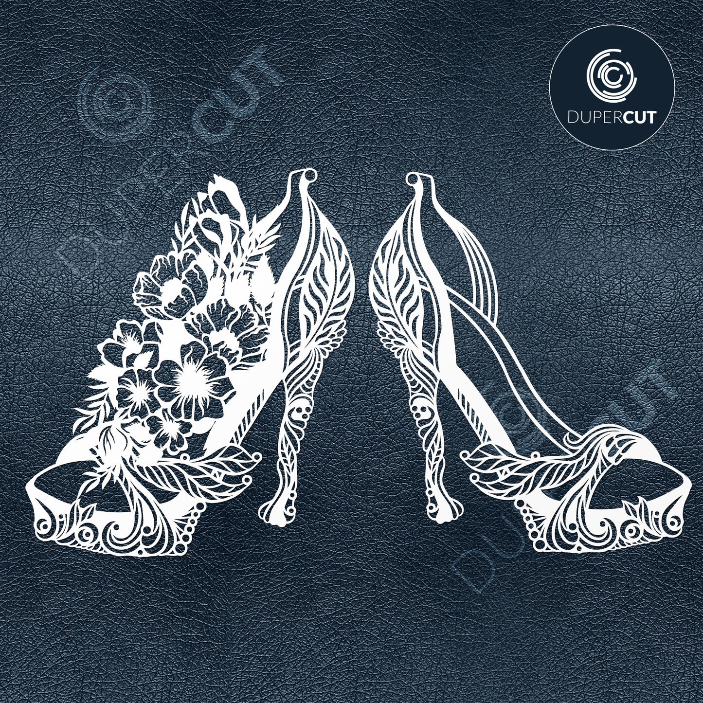 Paper cutting template - High heels shoes with flowers. - SVG PNG DXF files for cutting machines: Cricut, Silhouette Cameo, Glowforge, CNC machines