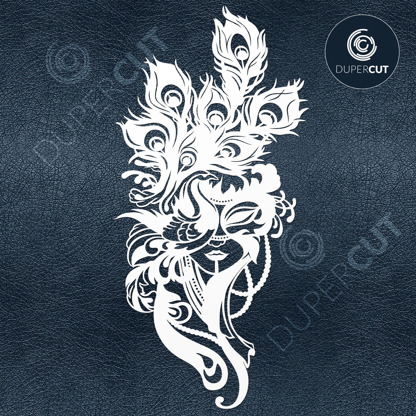 Girl in peacock mask Mardi Gras - SVG DXF vector files for cutting and engraving by DuperCut.com