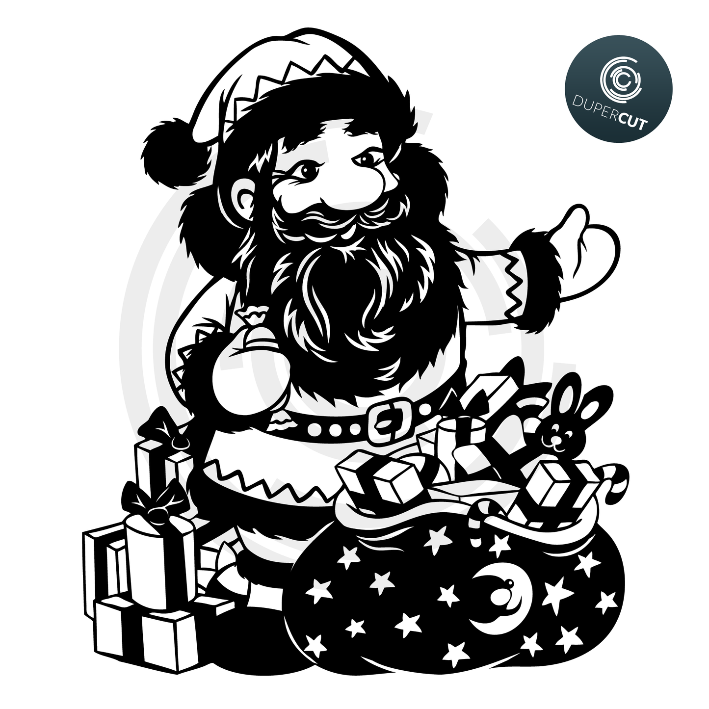 Santa with gifts printable silhouette . SVG PNG DXF cutting files for Cricut, Silhouette, Glowforge, print on demand, sublimation templates