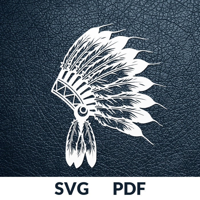 Paper cutting template - Indian feathers, Native headdress side view - SVG PNG DXF files for cutting machines: Cricut, Silhouette Cameo, Glowforge, CNC