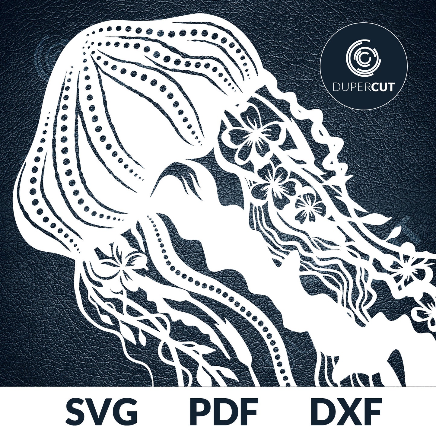 Jellyfish with flowers. Paper cutting template for commercial use. SVG files for Silhouette Cameo, Cricut, Glowforge, DXF for CNC, laser cutting, print on demand