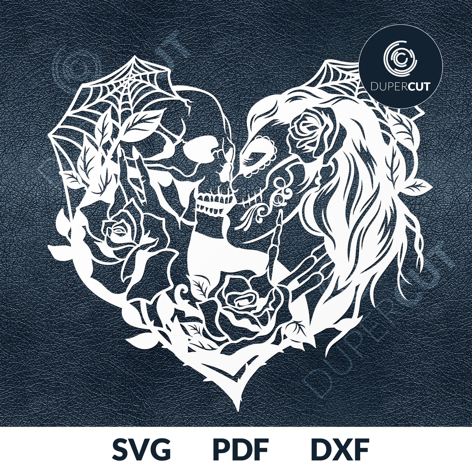 Kissing skull couple, calavera day of the dead. SVG PNG DXF files Paper cutting template for personal or commercial use. Vinyl template cutting files for Cricut, Glowforge, Silhouette, CNC