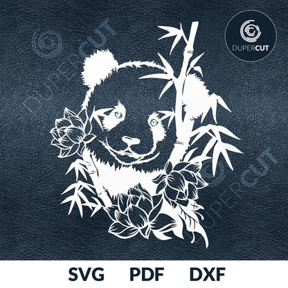 Bamboo panda black line drawing - SVG DXF JPEG files for CNC machines, laser cutting, Cricut, Silhouette Cameo, Glowforge engraving