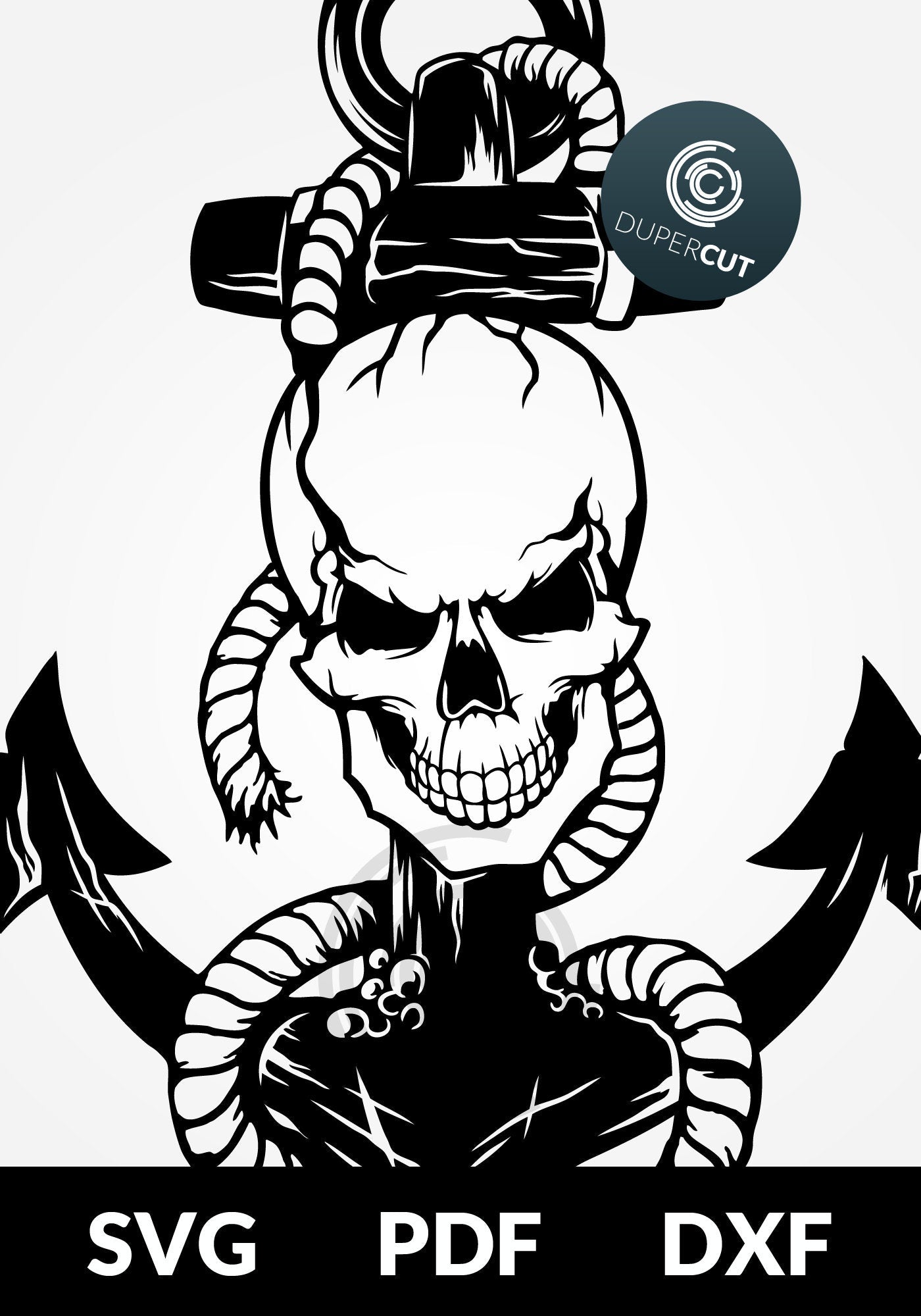 Paper Cutting Template - Anchor Skull Silhouette