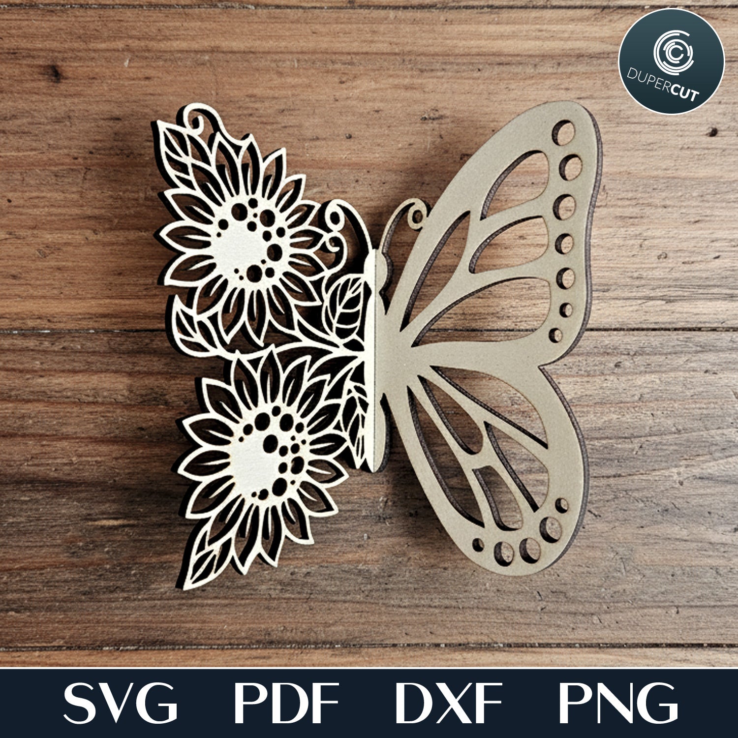 Nursery decor, cute 3d floral half butterfly, SVG vector template for laser cutting machines, Glowforge, Xtool, Cricut, Scroll saw pattern, CNC plasma machines by www.DuperCut.com