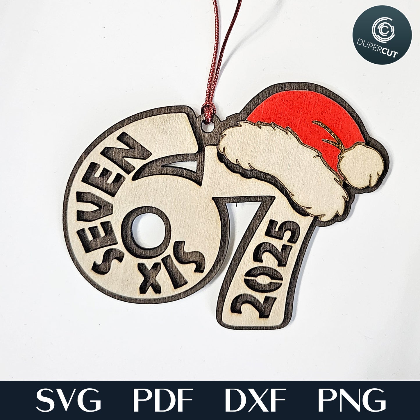 Six Seven - viral personalized Christmas ornament, Car mirror charm, bag tag - layered laser cut file for Glowforge, Xtool, Cricut, CNC plasma machines by www.DuperCut.com