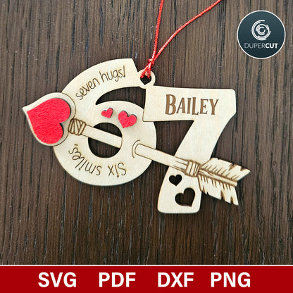Six Seven Valentines tags, locker magnets. Persnalized laser cut SVG DXF files for laser cutting machines Glowforge, Xtool, Cricut, CNC plasma, scroll saw pattern by www.dupercut.com