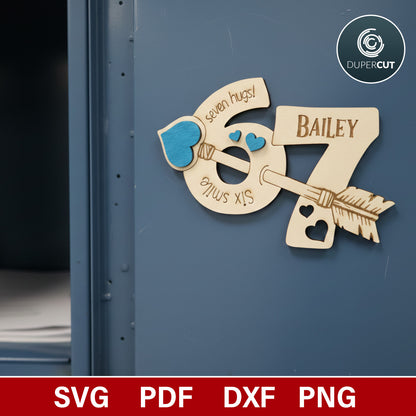 Six Seven Valentines tags, locker magnets. Persnalized laser cut SVG DXF files for laser cutting machines Glowforge, Xtool, Cricut, CNC plasma, scroll saw pattern by www.dupercut.com