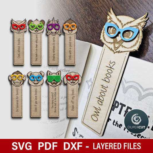 Wooden bookmarks bundle, animal designs, laser cut vector files SVG, for laser cutting machines by www.DuperCut.com