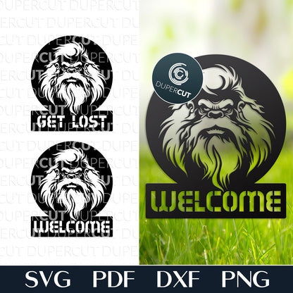 Bigfoot / Sasquatch WELCOME sign - SVG DXF vector files for laser cutting, CNC plasma machines, scroll saw pattern, Glowforge, Cricut, Silhouette cameo by www.dupercut.com