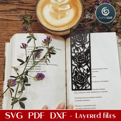 DIY roses detailed bookmark - SVG DXF vector files for laser cutting machines, Glowforge, Cricut, Silhouette, CNC plasma machines by www.DuperCut.com