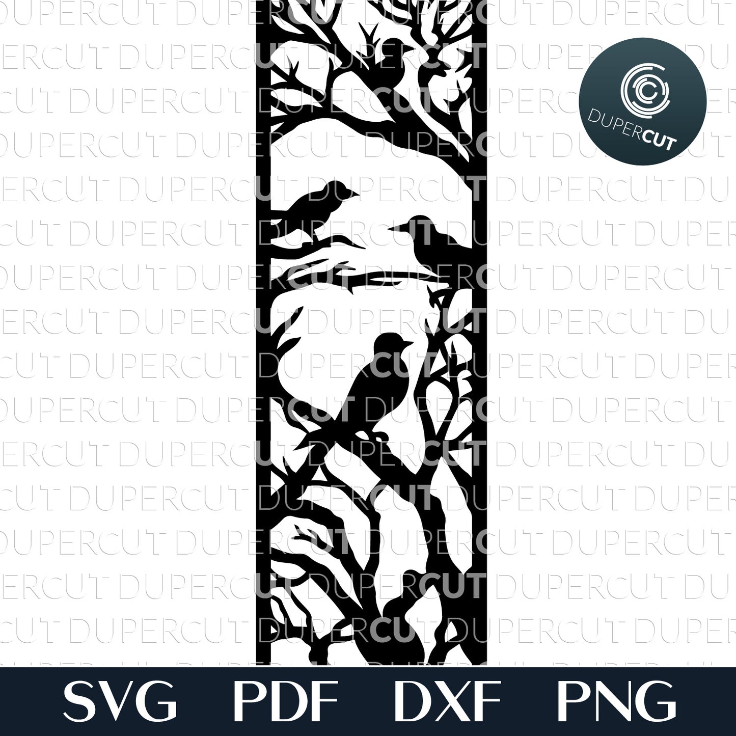 DIY birds on a tree detailed bookmark - SVG DXF vector files for laser cutting machines, Glowforge, Cricut, Silhouette, CNC plasma machines by www.DuperCut.com