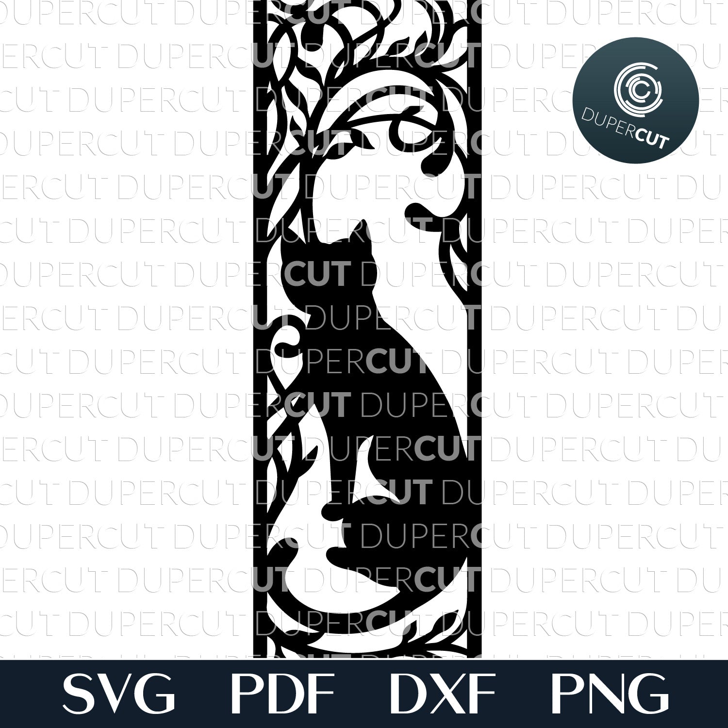 DIY black cat detailed bookmark - SVG DXF vector files for laser cutting machines, Glowforge, Cricut, Silhouette, CNC plasma machines by www.DuperCut.com