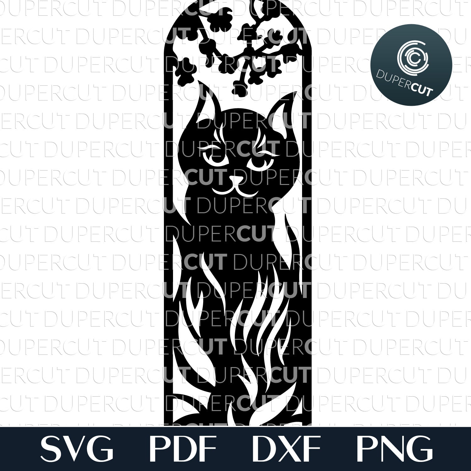 DIY black cat detailed bookmark - SVG DXF vector files for laser cutting machines, Glowforge, Cricut, Silhouette, CNC plasma machines by www.DuperCut.com