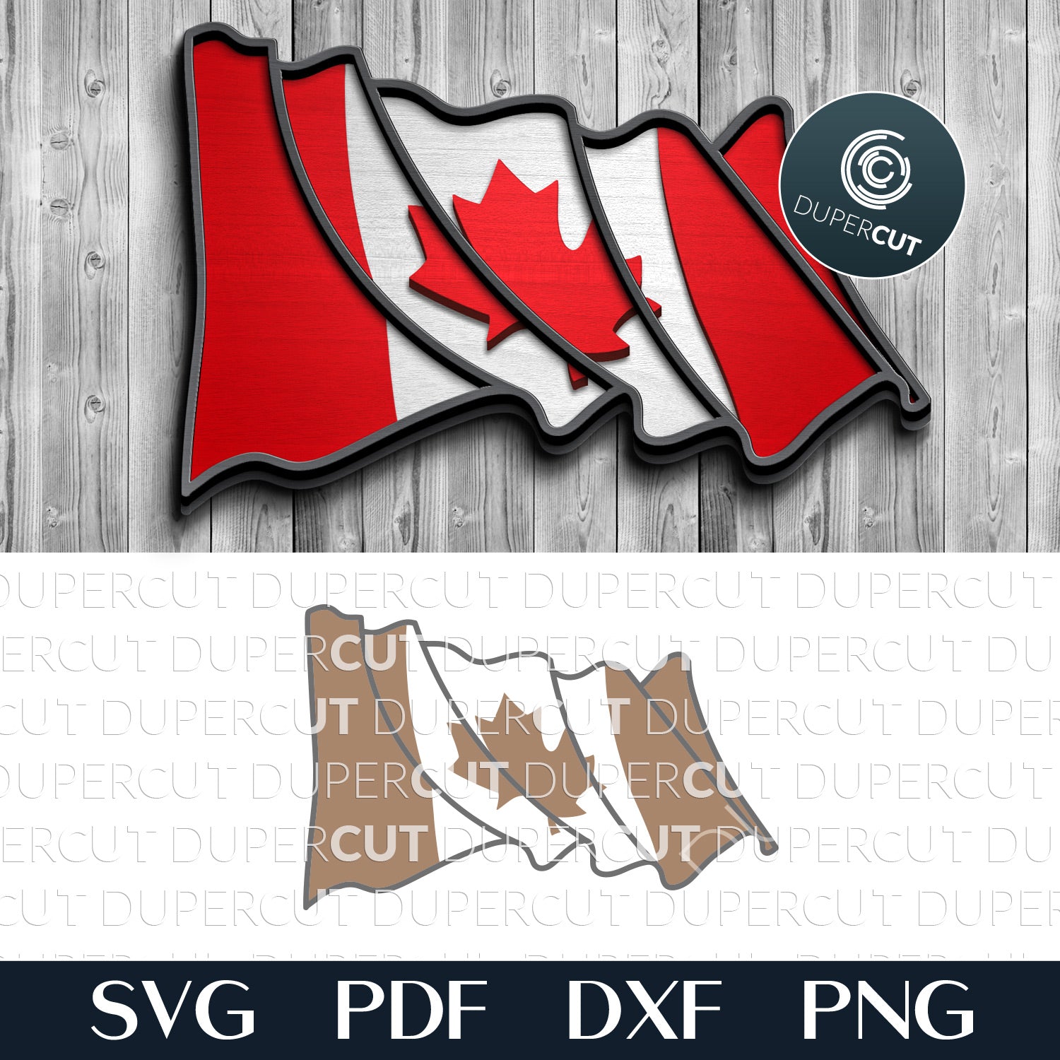 Canadia flag maple leaf layered cut files - SVG DXF laser template for Glowforge, Xtool, Cricut, CNC plasma machines, scroll saw pattern by www.DuperCut.com