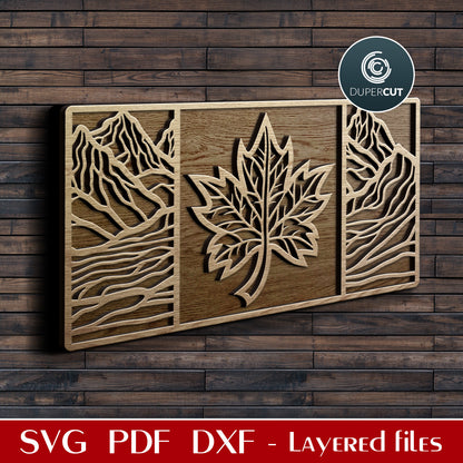 Canadian flag abstract mountains - SVG DXF layered cut files for laser and digital machines Glowforge, Cricut, Xtool, CNC plasma, scroll saw pattern by www.DuperCut.com