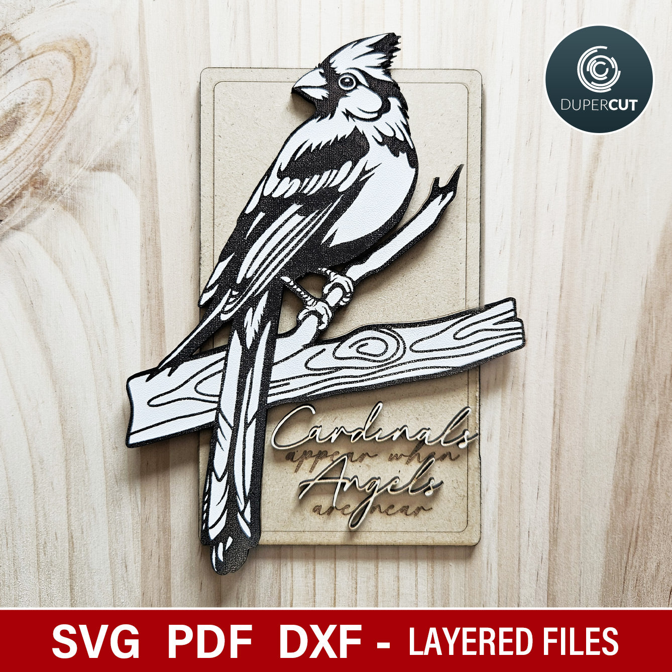 Cardinal bird loss of loved one memorial plaque, SVG DXF vector files for laser cutting machines Glowforge, Xtool, CNC plasma by www.DuperCut.com