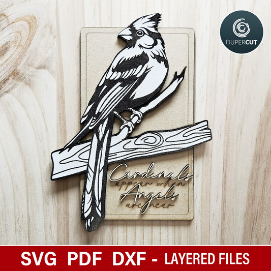 Cardinal bird loss of loved one memorial plaque, SVG DXF vector files for laser cutting machines Glowforge, Xtool, CNC plasma by www.DuperCut.com