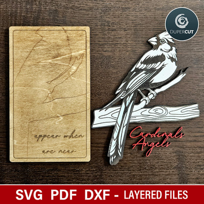 Cardinal bird loss of loved one memorial plaque, SVG DXF vector files for laser cutting machines Glowforge, Xtool, CNC plasma by www.DuperCut.com